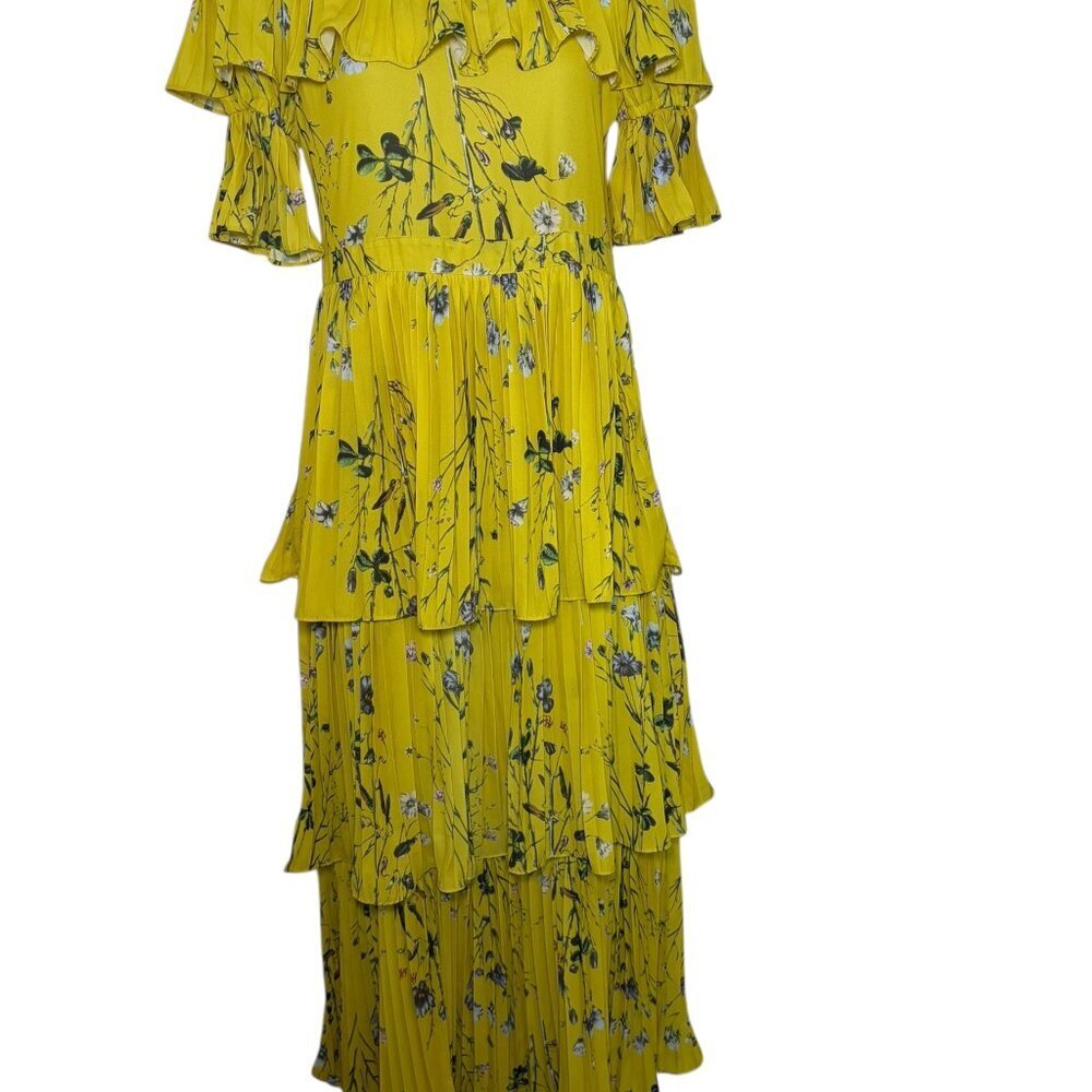 O.P.T. Yellow Floral Off Shoulder Tiered Ruffle Midi Dress XS NWT - Picture 3 of 6